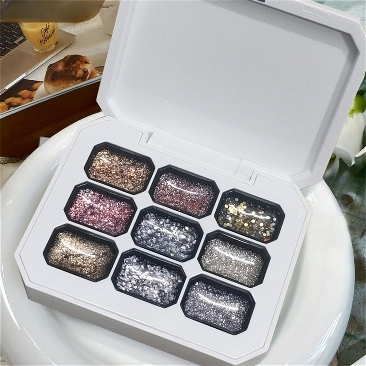 Nail Art Overlay - 1pc 9 Colors Starburst Glitter Solid
