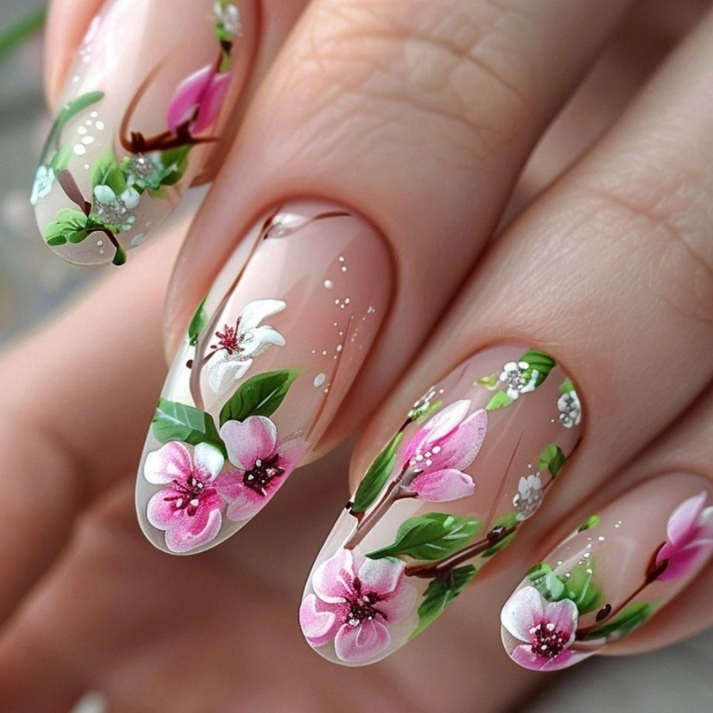 Nail Art Press On - Short Almond Press on Nails 3D