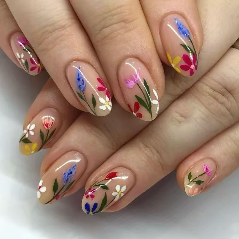 Nail Art Press On - 24Pcs Simple Almond Nails Tips Fresh