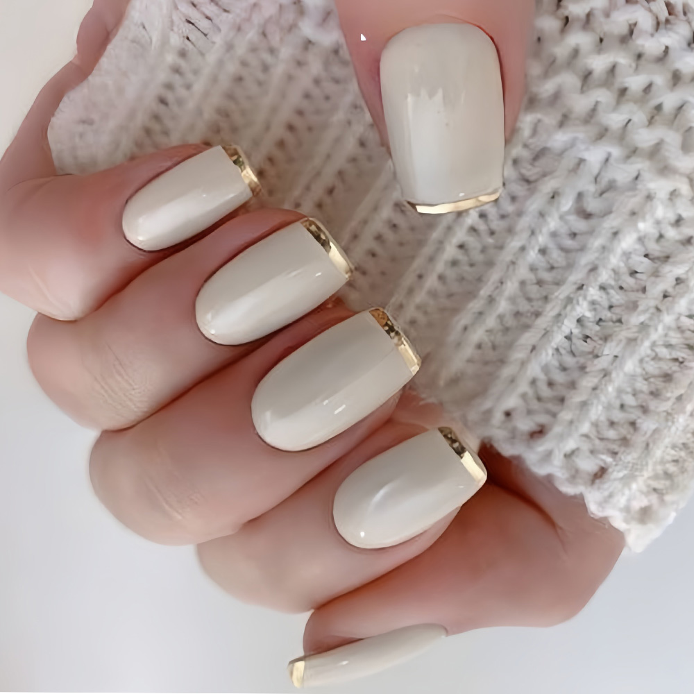 Nail Art Press On - Medium fake nails for women Beige