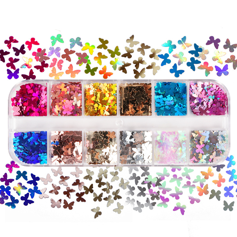 Nail Art Overlay - Mix Color Fluorescent Butterfly Glitter Eyelash