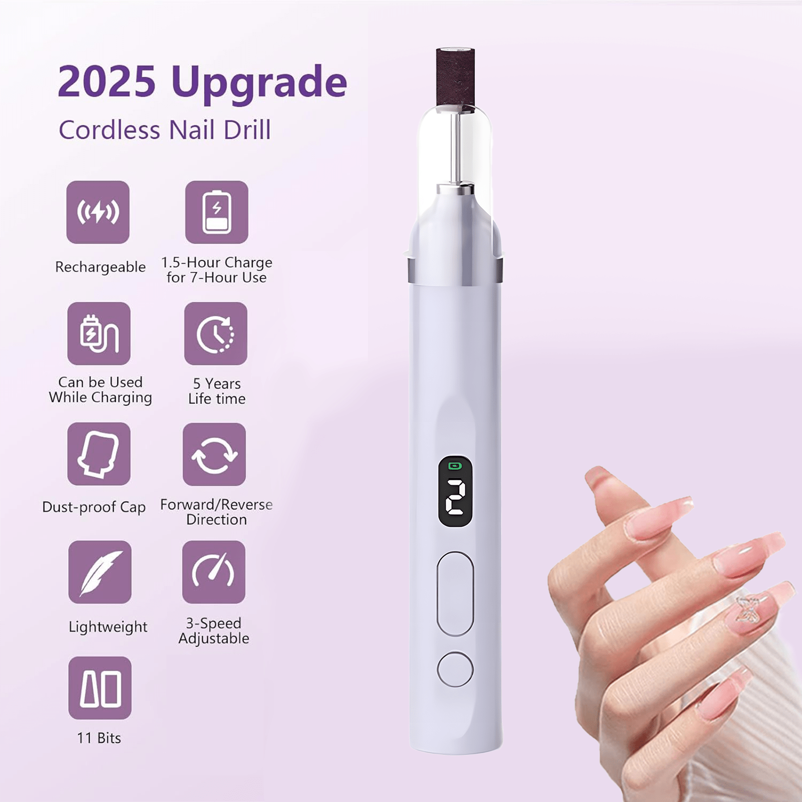 Dip Powder Nail - 2-In-1 Cordless Electric Nail Drill File