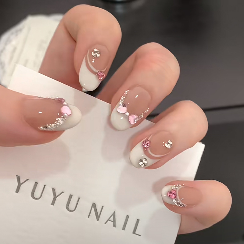 10Pcs White French Pink Heart  - Nail Art Press On recension och pris