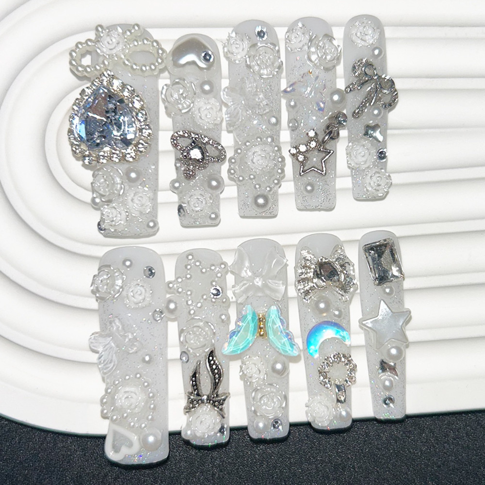 10PCS Cute Jirai Kei White Han - Nail Art Overlay recension och pris