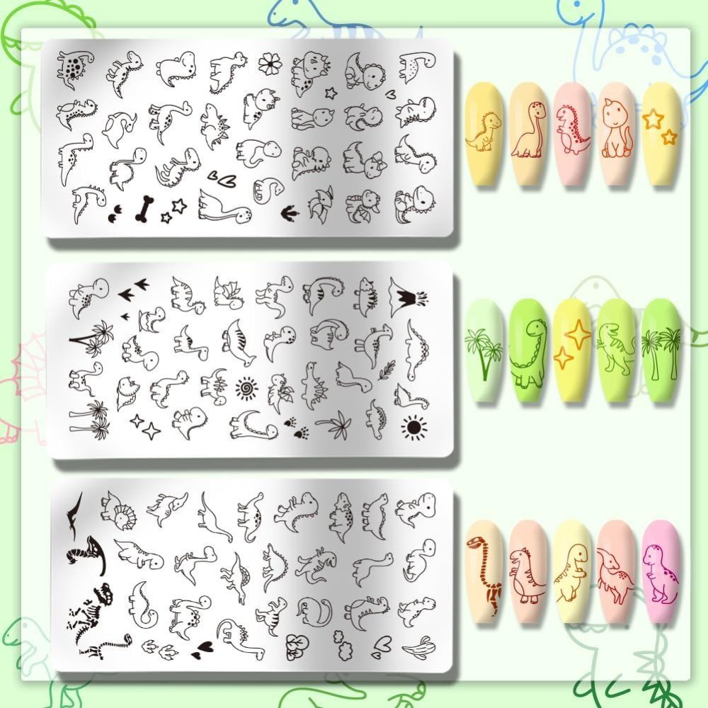 3pcs Dinosaur Nail Stamping Pl - Nail Art Inspo recension och pris